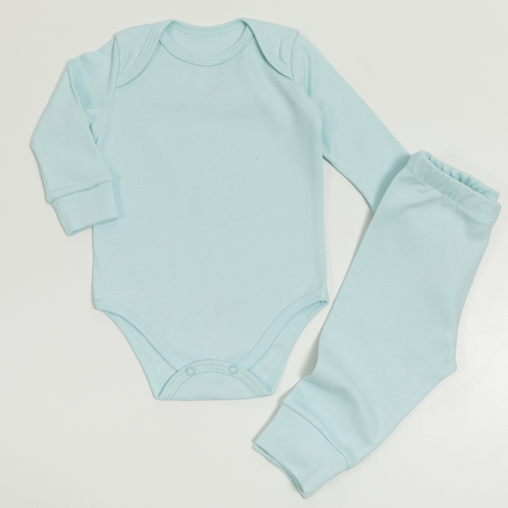CONJUNTO BODY MANGA LONGA CALÇA AZUL BEBÊ LISO