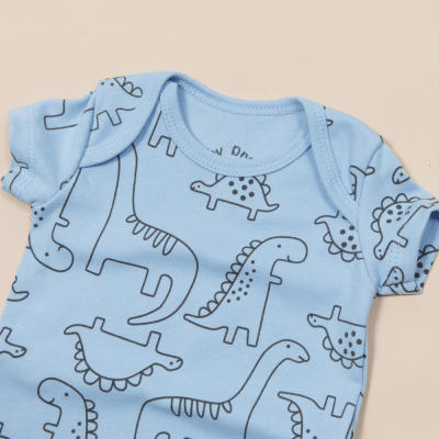 CONJUNTO BODY MANGA CURTA E CALÇA AZUL ESTAMPA DINOSSAURO