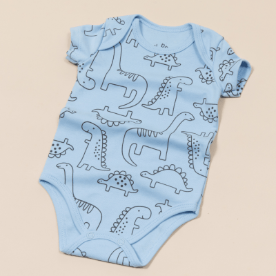 CONJUNTO BODY MANGA CURTA E CALÇA AZUL ESTAMPA DINOSSAURO