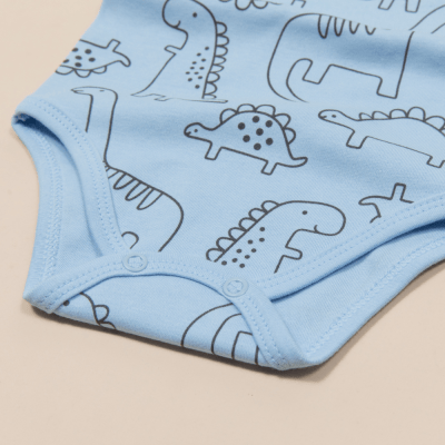 CONJUNTO BODY MANGA CURTA E CALÇA AZUL ESTAMPA DINOSSAURO