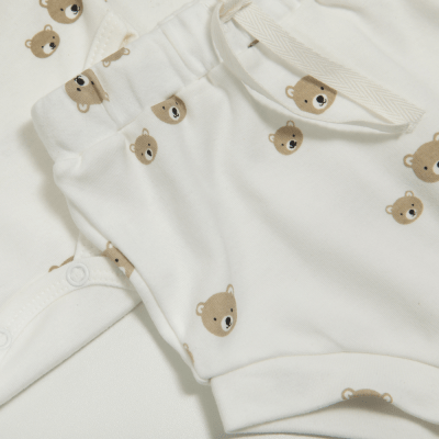CONJUNTO BODY MANGA  CURTA E TAPA FRALDAS OFF WHITE COM ESTAMPA DE URSOS