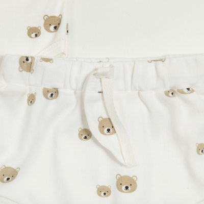 CONJUNTO BODY MANGA  CURTA E TAPA FRALDAS OFF WHITE COM ESTAMPA DE URSOS