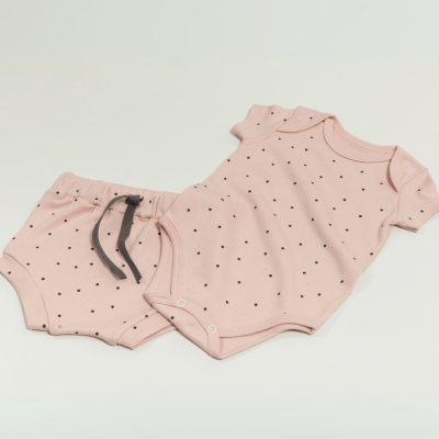CONJUNTO BODY MANGA  CURTA E TAPA FRALDAS ROSA COM ESTAMPA DE POÁ MINI