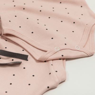 CONJUNTO BODY MANGA  CURTA E TAPA FRALDAS ROSA COM ESTAMPA DE POÁ MINI