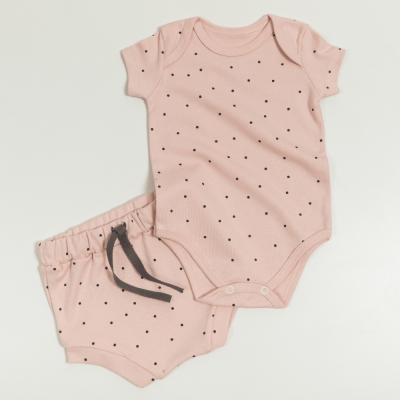 CONJUNTO BODY MANGA  CURTA E TAPA FRALDAS ROSA COM ESTAMPA DE POÁ MINI
