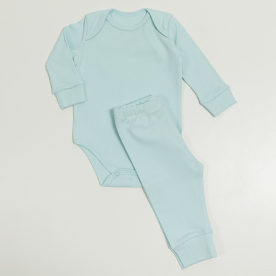 CONJUNTO BODY MANGA LONGA CALÇA AZUL BEBÊ LISO