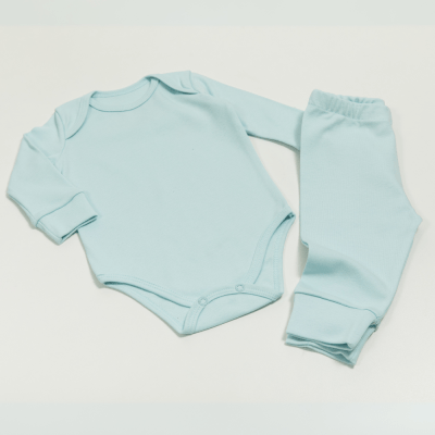 CONJUNTO BODY MANGA LONGA CALÇA AZUL BEBÊ LISO