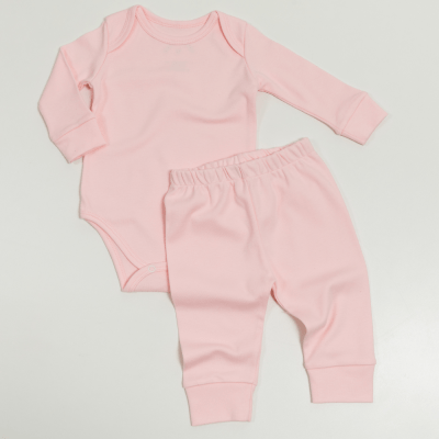 CONJUNTO BODY MANGA LONGA CALÇA ROSA LISO