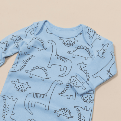 MACACÃO MANGA LONGA AZUL COM ESTAMPA DINOSSAURO