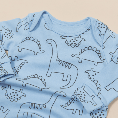 MACACÃO MANGA LONGA AZUL COM ESTAMPA DINOSSAURO