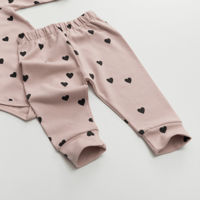 Conjunto Body + Calça Rosa com Estampa de Coração